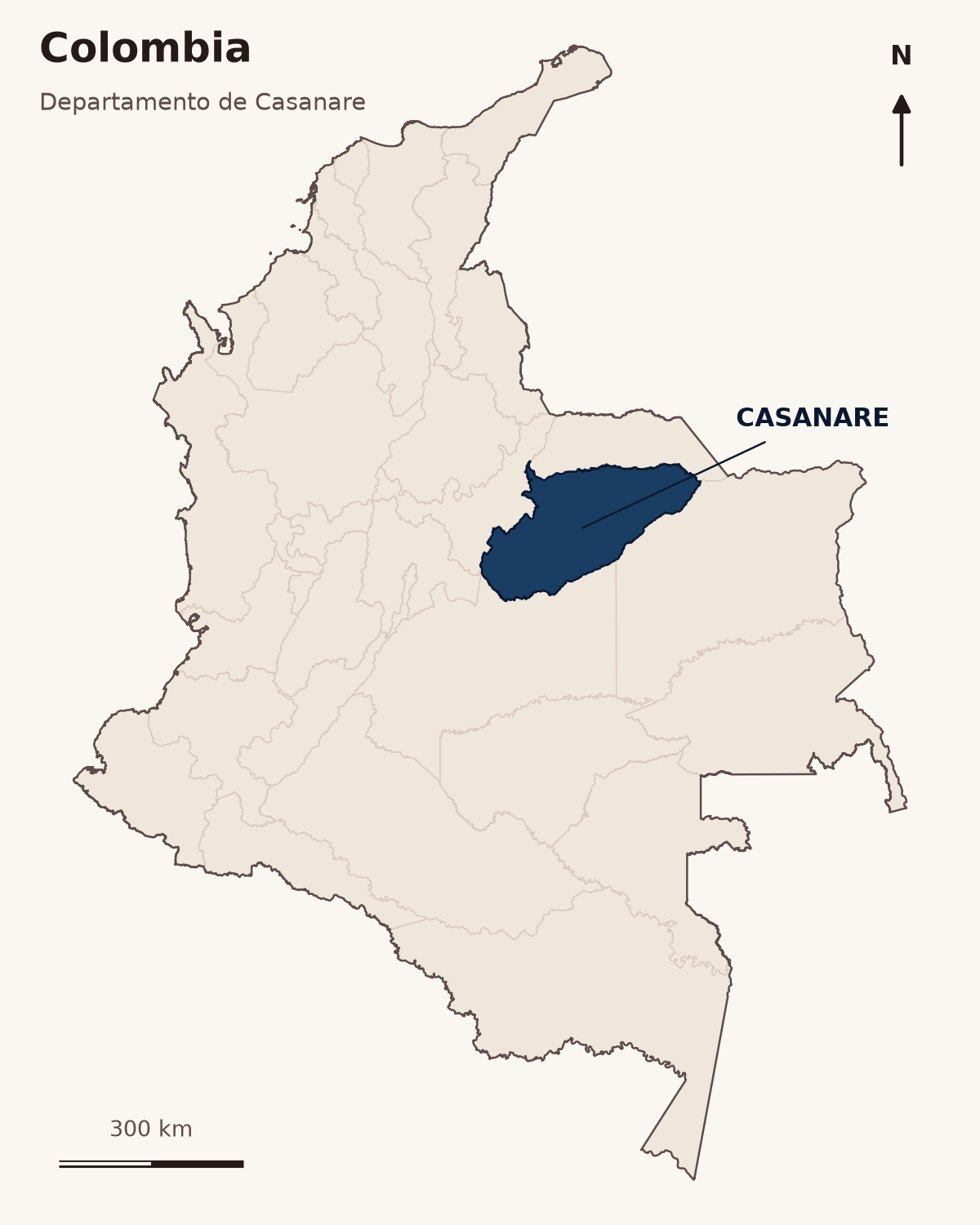 Mapa de Colombia con Casanare resaltado
